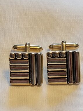 Vtg Swank Gold-Tone Geometric Stripe Bullet Back 1" Cufflinks